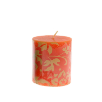 Candle Column - orange flowers,  7,5 cm., (12 /48)